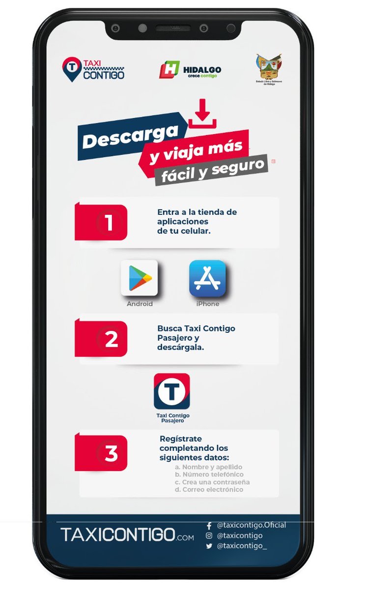 omarfayad's tweet photo. Ya puedes descargar la App #TaxiContigoPasajero🚕, disponible para: 

@AppStoreES https://t.co/umsyeMau7u
@GooglePlay https://t.co/hZvj0NEk0P

Sigue estos pasos y solicita viajes en #Pachuca y la Zona Metropolitana desde tu teléfono móvil. https://t.co/6GuiQ8F8ys