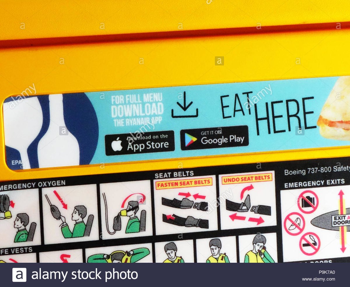 zalkamil's tweet photo. @adxm_w Well... what I find funny is that on the back of each seat you can find: "For full menu DOWNLOAD the Ryanair app". True masterpiece 😂 https://t.co/pYM9FqdGJz