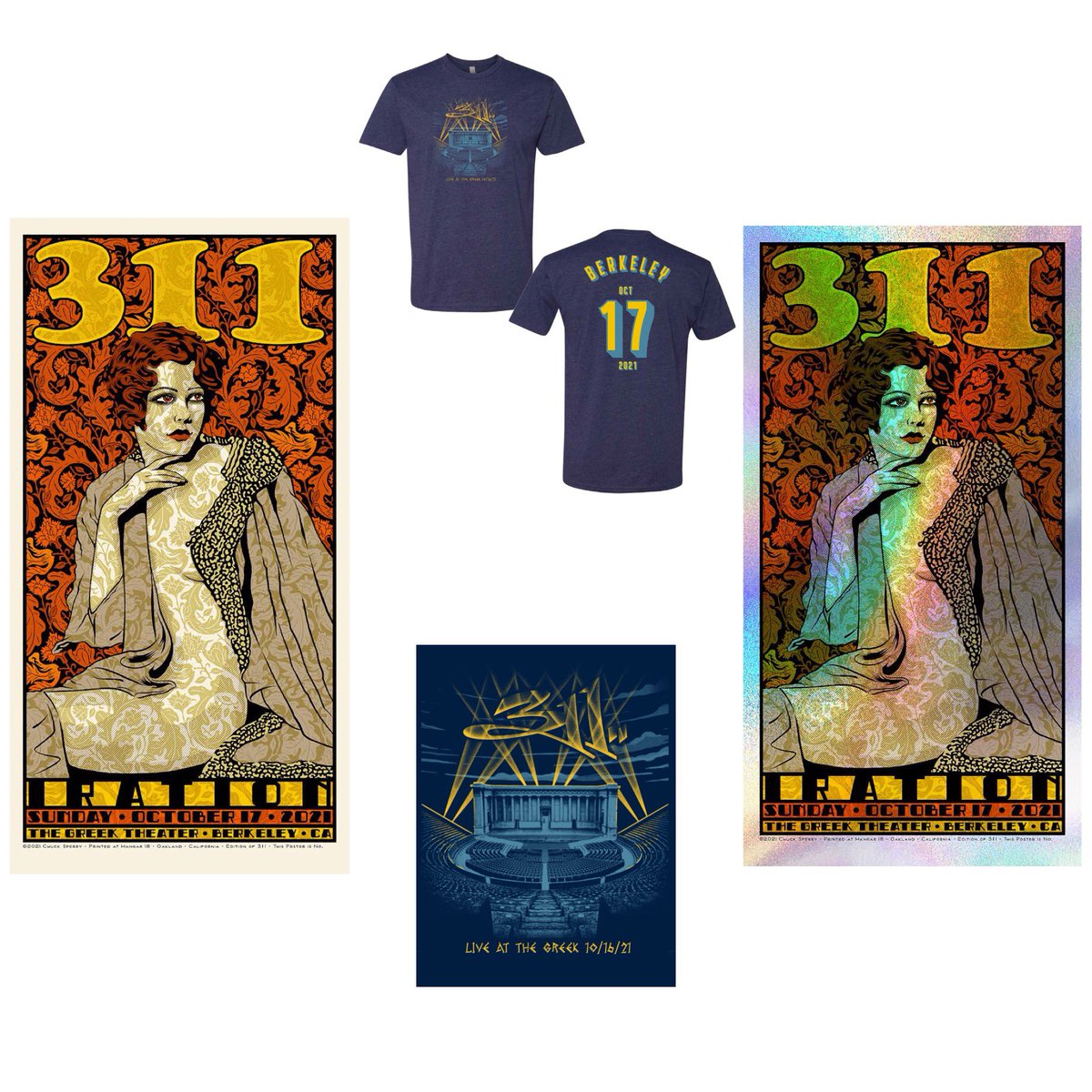 the311store's tweet photo. Berkeley event merch reveal! Poster art by the amazing legendary @yosquirt! A classic to close out the tour! Regs numbered out of 311. Foils out of 70, with 35 available at the stand.  

#311merch #gigposter #gigposters #ChuckSperry https://t.co/TSIqYNi4PG
