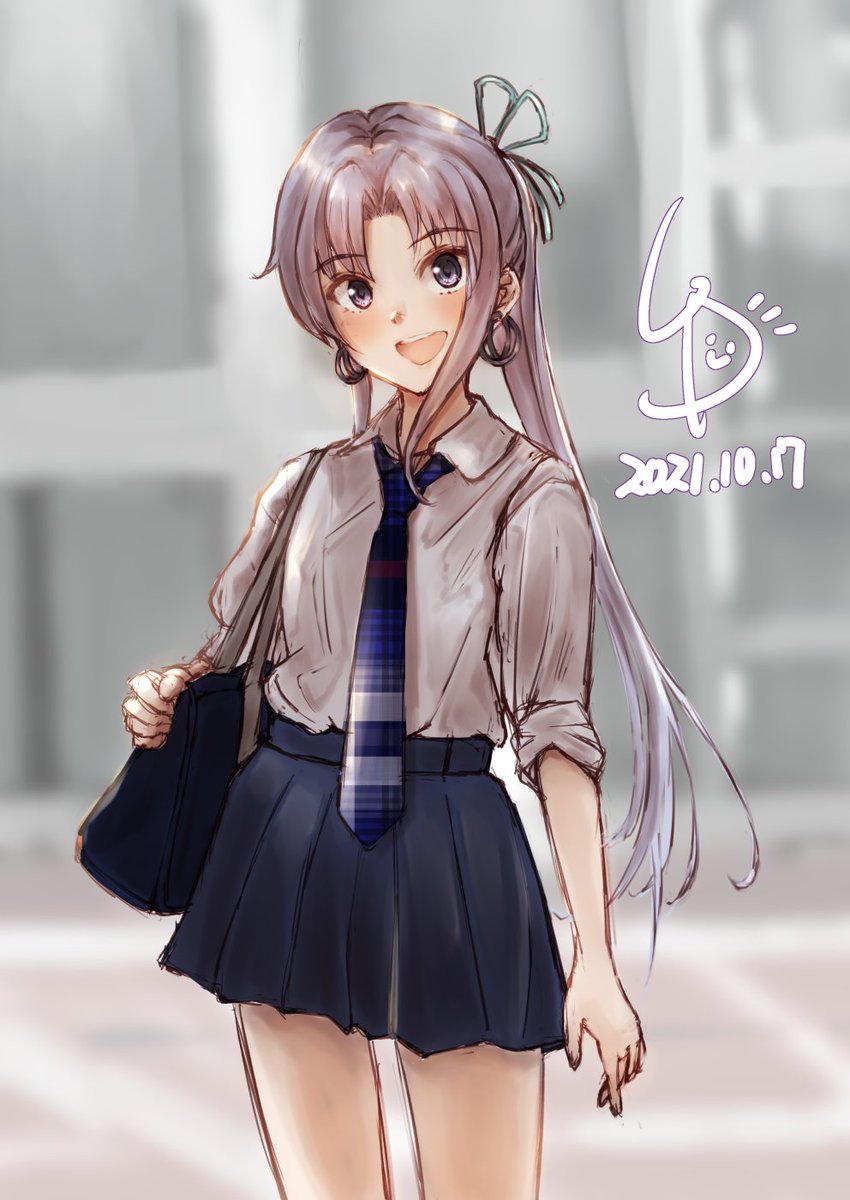 akitsushima (kancolle) 1girl solo skirt long hair necktie side ponytail shirt  illustration images