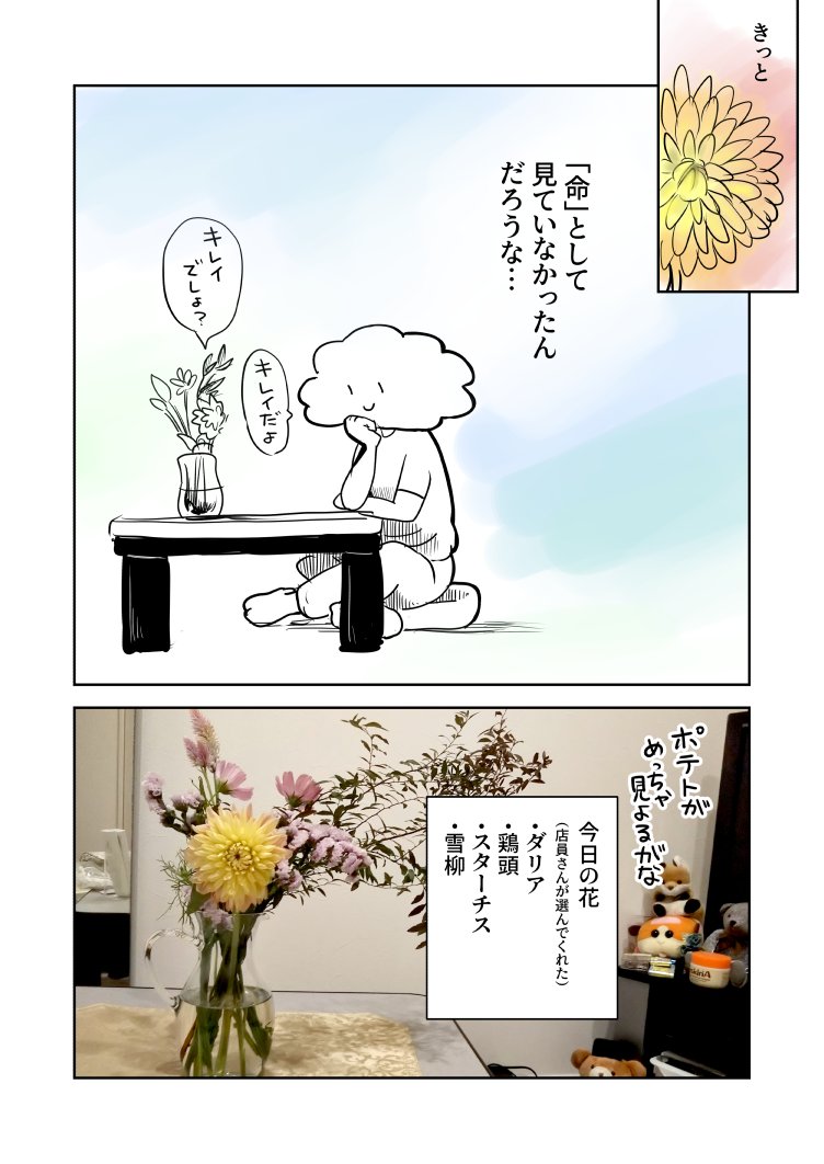 今日買ったのは「はりもぐハーリー」の花
#花のある暮らし 
#コミックエッセイ 
#絵日記
#エッセイ漫画 