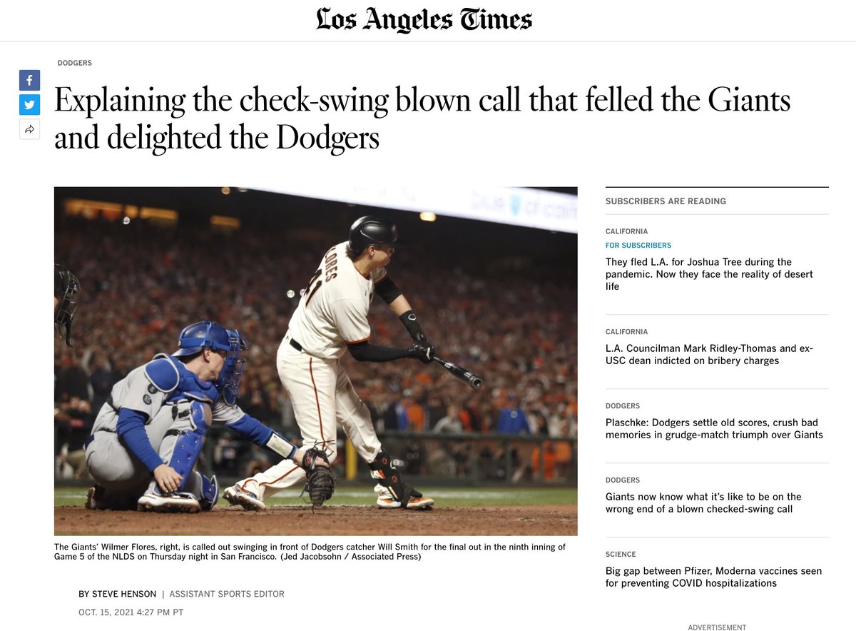 props to the LA Times for finding the one angle of Flores' check swing that made it seem conceivable that he went