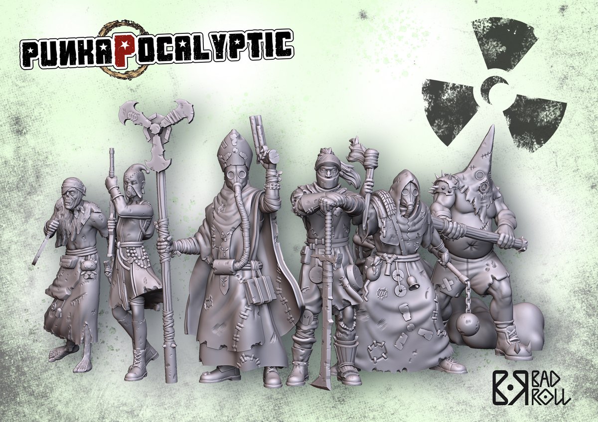 Punkapocalyptic's tweet photo. Aquí están las 6 miniaturas de Irradiados que formarán su Pledge básico. Mañana os empezaremos a mostrar algunos desbloqueables. 
El próximo viernes a las 18:00 arranca el KS de la nueva facción de @Punkapocalyptic, los Irradiados.
https://t.co/QSCuQ04vYc https://t.co/gHeyHywSSo