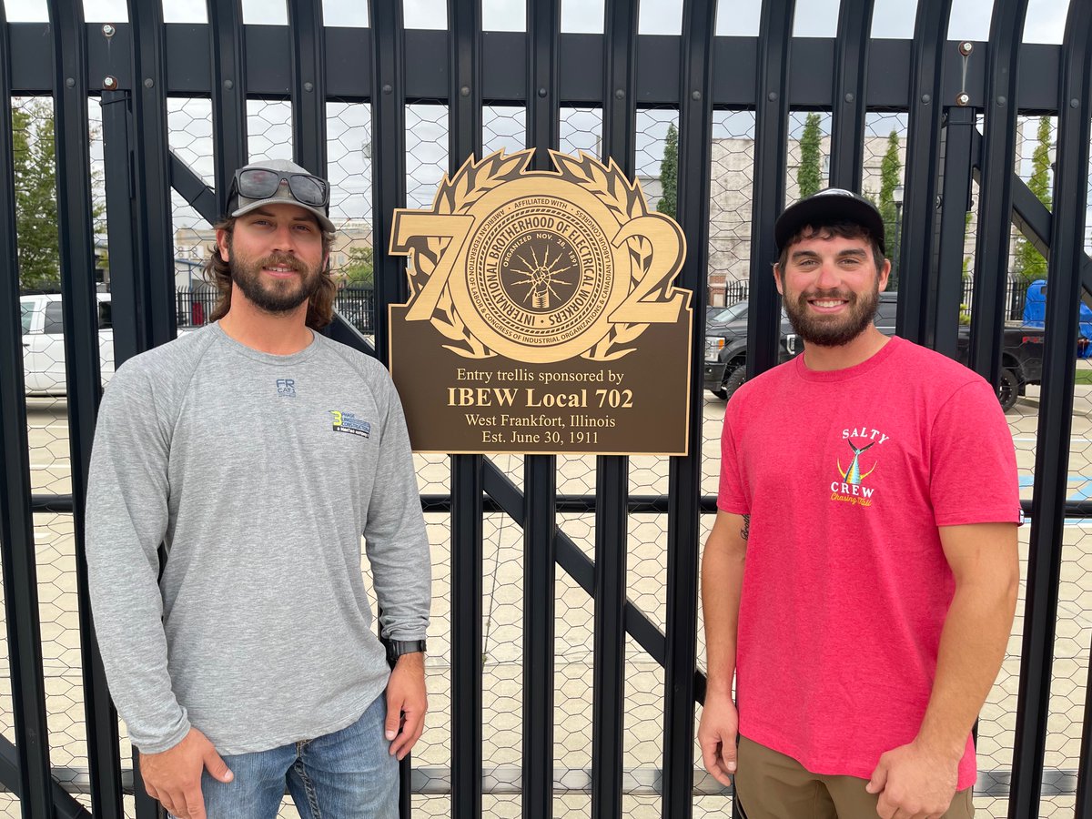 MillerMuseum's tweet photo. .@IBEWLOCAL702 (West Frankfurt, Illinois) linemen brothers Dylan Kosydor and Kyler Bosaw. https://t.co/2kgGCTAwL5