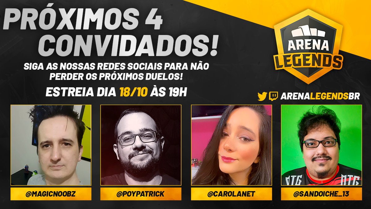 ArenaLegendsBR's tweet photo. Vamos conhecer as outras 4 lendas para o primeiro Arena Legends?

@MagicNoobz 
@poypatrick 
@carolanet 
@sandoiche_13 

Não esqueça, amanhã as 19h no https://t.co/ouyIznZBQ9

@Wizards_MagicBR #ArenaLegends https://t.co/9rnPTMft6V