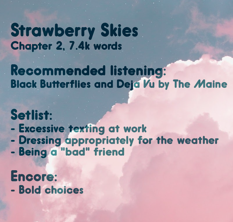 EmeraldLatias's tweet photo. Second chapter is up for my @NTFLXbingebang fic, Strawberry Skies! In this one, Annette is a pro at ticket buying, Felix has excellent music taste and together they become peak human disasters. Enjoy!

https://t.co/1HE8BSYAgH https://t.co/tuThpMBtUV