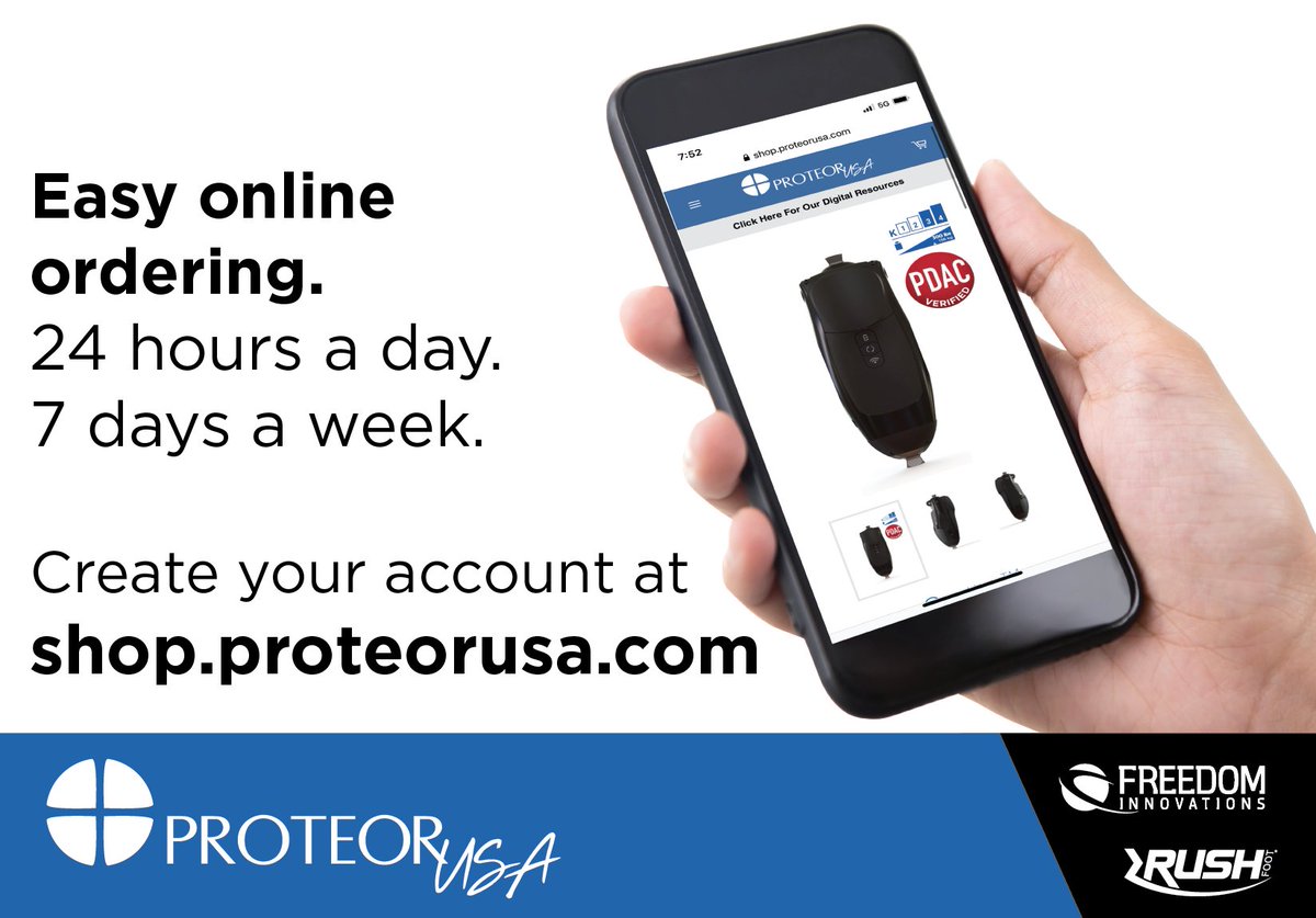 Easy ordering at your finger tips available 24/7. Have you registered your account on shop.proteorusa.com?  Click the link below and sign up now!  

shop.proteorusa.com

#FreedomInnovations #RUSHFoot #WeAreProteor