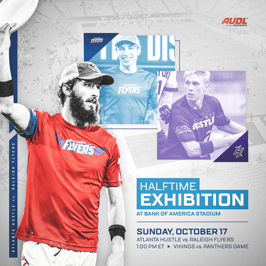 UFA (@watchufatv) on Twitter photo Today the <a href="/atlantahustle/">Atlanta Hustle</a> and @raleigh_flyers face off in a halftime exhibition at the Carolina Panthers game
The first AUDL-NFL halftime show of 2021 🥏🏈 Today the <a href="/atlantahustle/">Atlanta Hustle</a> and @raleigh_flyers face off in a halftime exhibition at the Carolina Panthers game
The first AUDL-NFL halftime show of 2021 🥏🏈