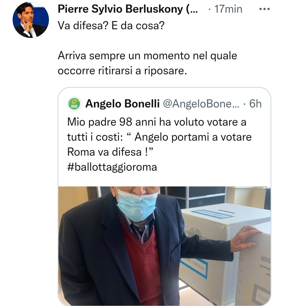 ale_ssio1's tweet image. Dite al fake di PSB che uno il diritto al voto ce l&apos;ha fino a quando ispira aria dalla bocca, che si a 98 anni, 108 o 200 anni.
Questa gente non sta per nulla bene... 
#ballottaggioroma #Elezionicomunali2021