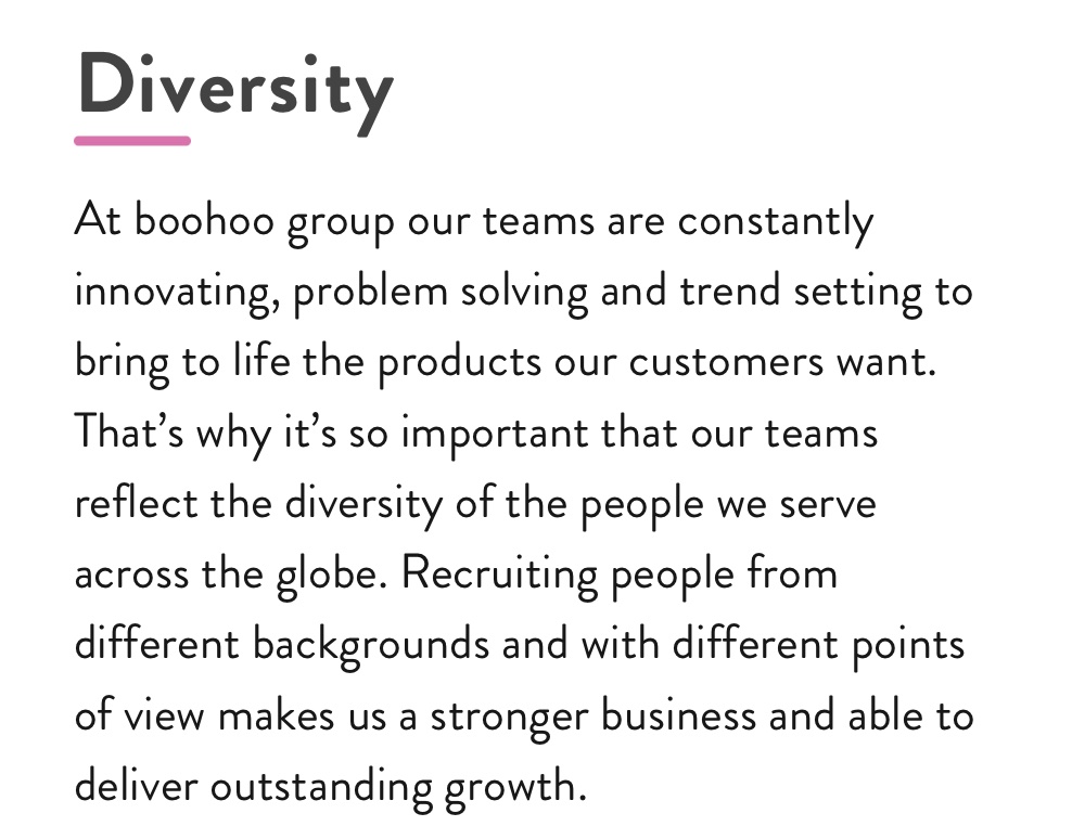 Suthe8's tweet photo. @boohoo @boohoo_cshelp @boohoogroupnews one to raise with your diversity &amp; inclusion lead? 🤔 https://t.co/PqciFCARR1