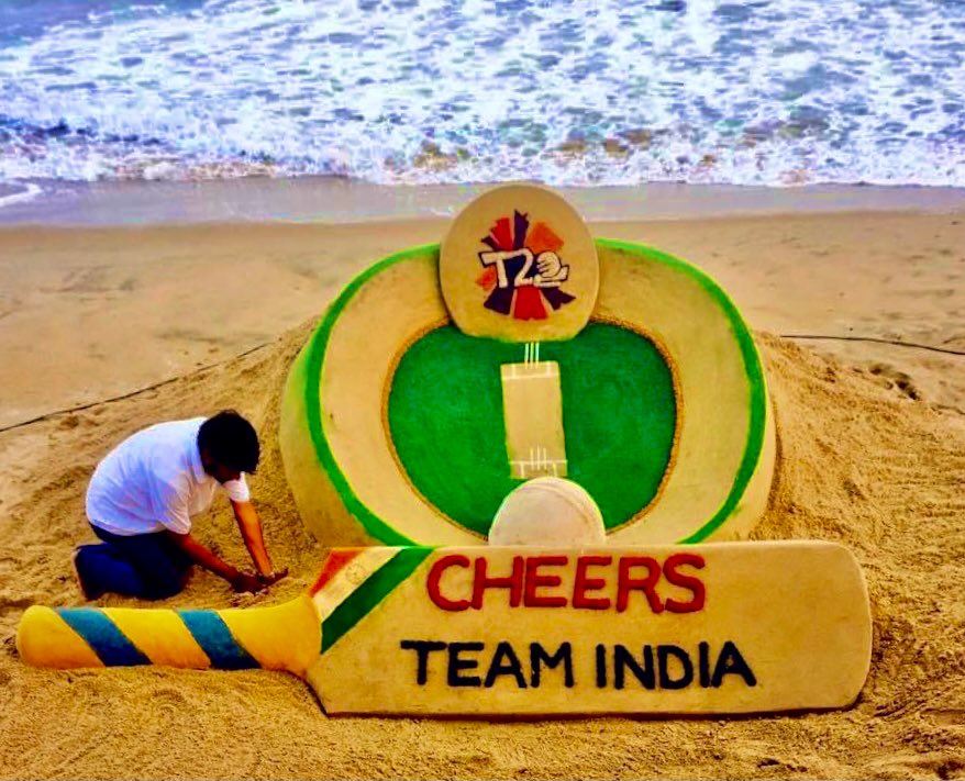 Best wishes to #TeamIndia  
🏏
#T20WorldCup  One of My SandArts.<a href="/T20WorldCup/">T20 World Cup</a> <a href="/ICC/">ICC</a>