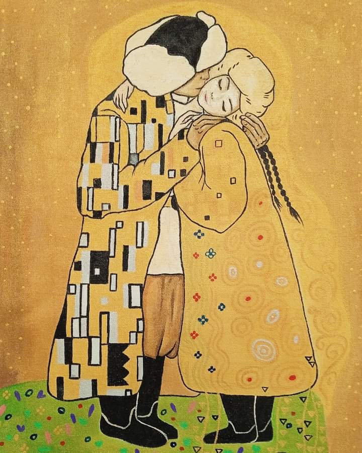 OlgaRGulina's tweet photo. The best interpretation of Klimt called " Kiss of Kyrgyses" from kurjun_art https://t.co/W0cGnCYGIJ