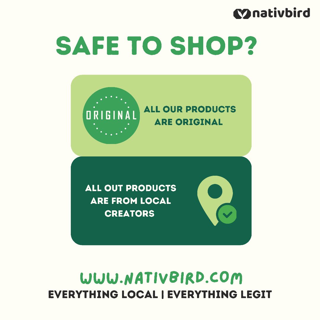 It’s safe to shop with us. At nativbird, to make your shopping experience worry free, we ensure each and every product posts are reviewed and are original products. Along with seller verification, we also make sure products are local.
#everythinglocal #everythinglegit #localph
