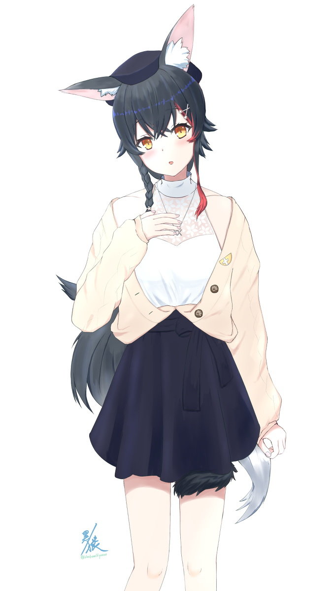 ookami mio 1girl solo tail around leg animal ears wolf ears tail black hair  illustration images