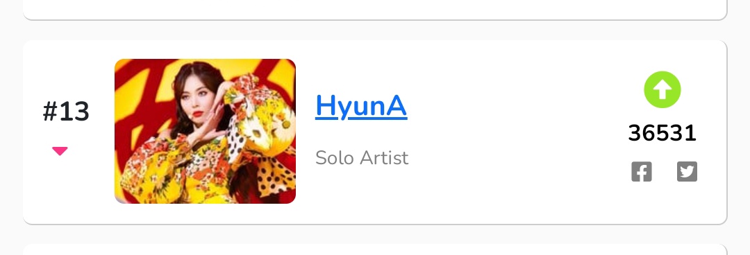 HyunAhHour's tweet photo. [VOTE] 211017
KingChoice, AAA

You can vote for HyunA as K-Pop's queen at KingChoice by upvoting her!

📎: https://t.co/CXvpbglJO0

Vote her on AAA! 5 free votes per account

📎: https://t.co/ihsfyqSTF9

#HyunA #현아 #金泫雅 #김현아 #ヒョナ https://t.co/Z67MC8TdTT