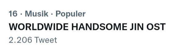 JinCrave's tweet photo. #JinTrends

WORLDWIDE HANDSOME JIN OST is currently trending. Reply with the keywords to trend it higher❤️

#방탄소년단진 #진 #김석진 #JIN #SEOKJIN @BTS_twt https://t.co/dNgrGt0km8