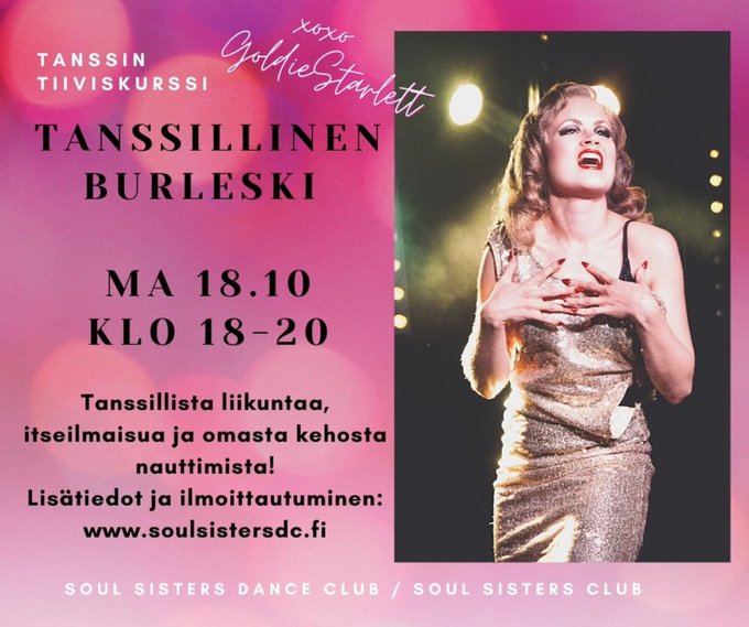 Tanssillinen burleski -workshop  - burleskiasennetta, tanssillista liikuntaa, itseilmaisua ja omasta<a href="/tag/burlesque"class="tags"><span>#burlesque</span></a><a href="/tag/burleskiakampissa"class="tags"><span>#burleskiakampissa</span></a><a href="/tag/kesytt%C3%B6mienkab"class="tags"><span>#kesytt&ouml;mienkab</span></a>