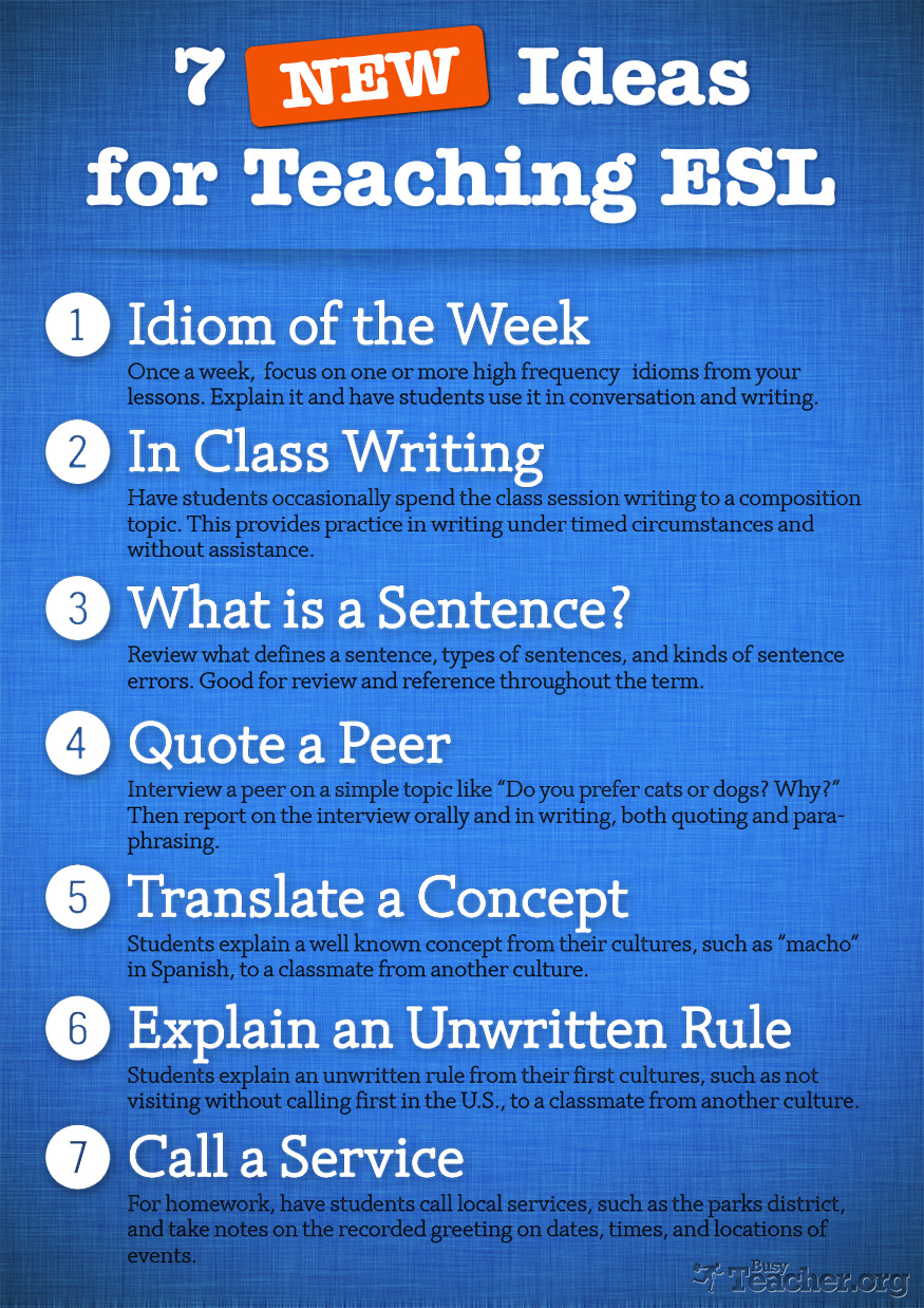 𝗧𝗖𝗘𝗔 on Twitter: "➡️ 7 New Ideas for #Teaching ESL ⬅️  https://t.co/uIyn79VUM9 📸 @busyteacher_org #esl #ell #langchat  #teachertwitter #learning https://t.co/PfPKg2Oo1S" / Twitter