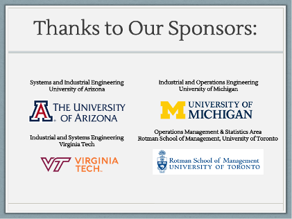 informsjfig's tweet photo. On behalf of the INFORMS JFIG (Junior Faculty Interest Group) board and members, we sincerely appreciate the funding from our sponsors for supporting the JFIG activities for this fiscal year.
#funding #informs #jfig https://t.co/bmh4ntkHXY