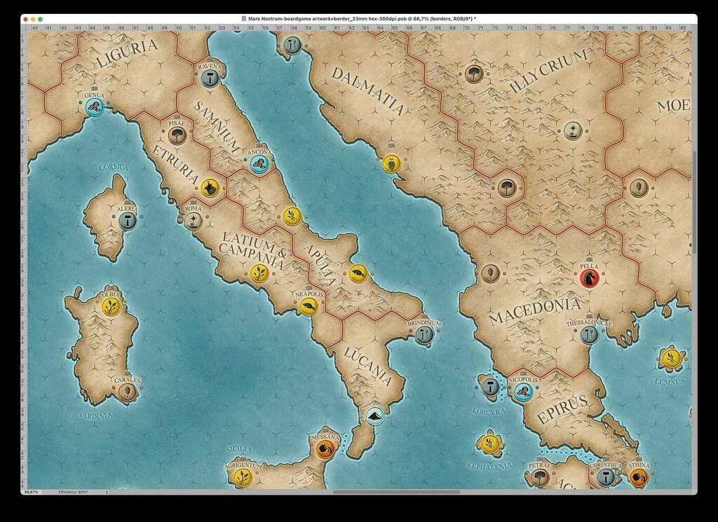 marcvonmartial's tweet image. Work in progress crop of the map artwork for „History of the ancient Seas“. This is from the „Mare Nostrum“ module. #soononkickstarter #kickstarterproject #boardgamemap #mapartwork #mapartist #cartographer #cartographyart #cartographersguild #historicali… instagr.am/p/CVItiI_D8Ub/