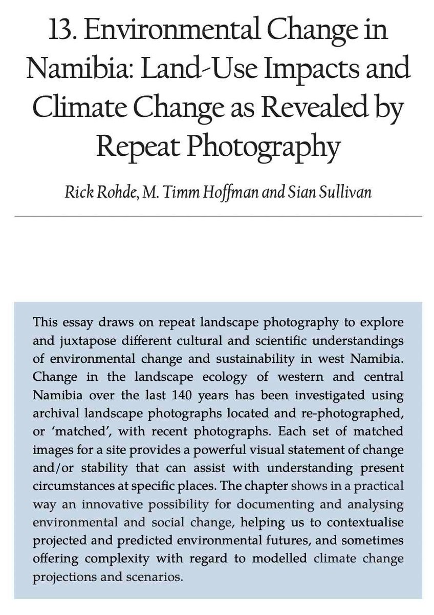 SianSullivanUK's tweet photo. @COP26 @OpenBookPublish @SteffenBoehm @PolEcoNet @BathSpaResearch @minna_halme @FurmanEeva @ELApajalahti @jouni_jaakkola @LassiLinnanen @lyytimaki @MikkoMonkkonen @artoOsalonen @katriina_soini @KatriinaSiivone @TuuliToivonen @AnneTolvanen @journalofpolit1 @JamesGDyke @w_knorr @patrickmbigger @CaraKennelly @DDelacre @gio_bettini @sarah_wien @hasterly @gggioli @elodiehut @carolfarbotko @PSakdapolrak @Bruijnme @BasundharaT @keesvdgeest @LietaerSamuel @mikehannis @BSUEnvHums @ChristopherWr11 @DrX_ADunlap @ahrcpress @Future_Pasts @EtoshaKunene @unam_na @romievonkie @AniciaP @KennethHeinric5 @ConservationNa1 20, In “Environmental Change in #Namibia: Land-Use Impacts and #ClimateChange as Revealed by #RepeatPhotography”, Rick Rohde, M. Timm Hoffman and @siansullivanuk use matched landscape images to explore environmental and social changes over last 150yrs…

https://t.co/Yv3ULAPfHp https://t.co/45T4x4paNo
