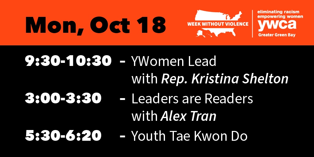 Week Without Violence starts tomorrow! Whether you are new to the YWCA or a long-time supporter, we invite you to join us for one or all of these great programs focused on uplifting women and helping children thrive. 
Learn more and register: YWCAGreenBay.org/WWV

#WWV21