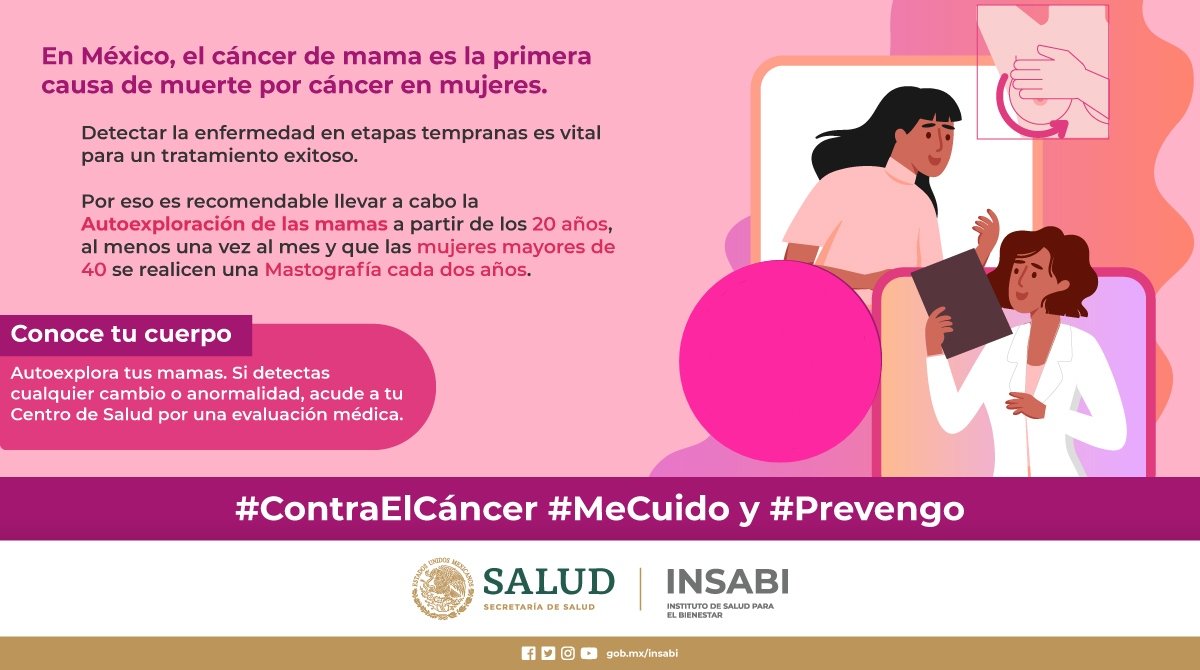 IMSS_Bienestar's tweet photo. El #CáncerDeMama es el tumor maligno más frecuente entre las mujeres a nivel mundial.
La autoexploración y la #mastografía ayudan en la detección temprana de esta enfermedad.

#ContraelCáncer #MeCuido y #Prevengo https://t.co/pEmNlIaL9p
