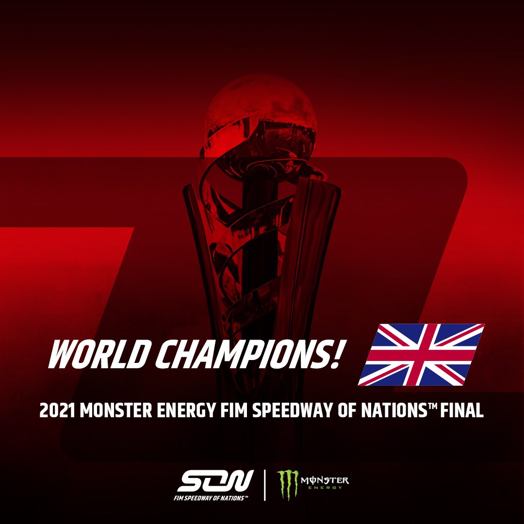 32 YEARS OF HURT END!!

Congrats to <a href="/GBSpeedwayTeam/">Great Britain Speedway Team</a> 🇬🇧 - your new <a href="/MonsterEnergy/">Monster Energy</a> #SpeedwayOfNations world champions 🏆 Their first world team title since 1989 🔥

Zmarzlik wins the race, but second and third for Lambert and Bewley!

🥇 Great Britain 🇬🇧
🥈 Poland 🇵🇱
🥉 Denmark 🇩🇰
