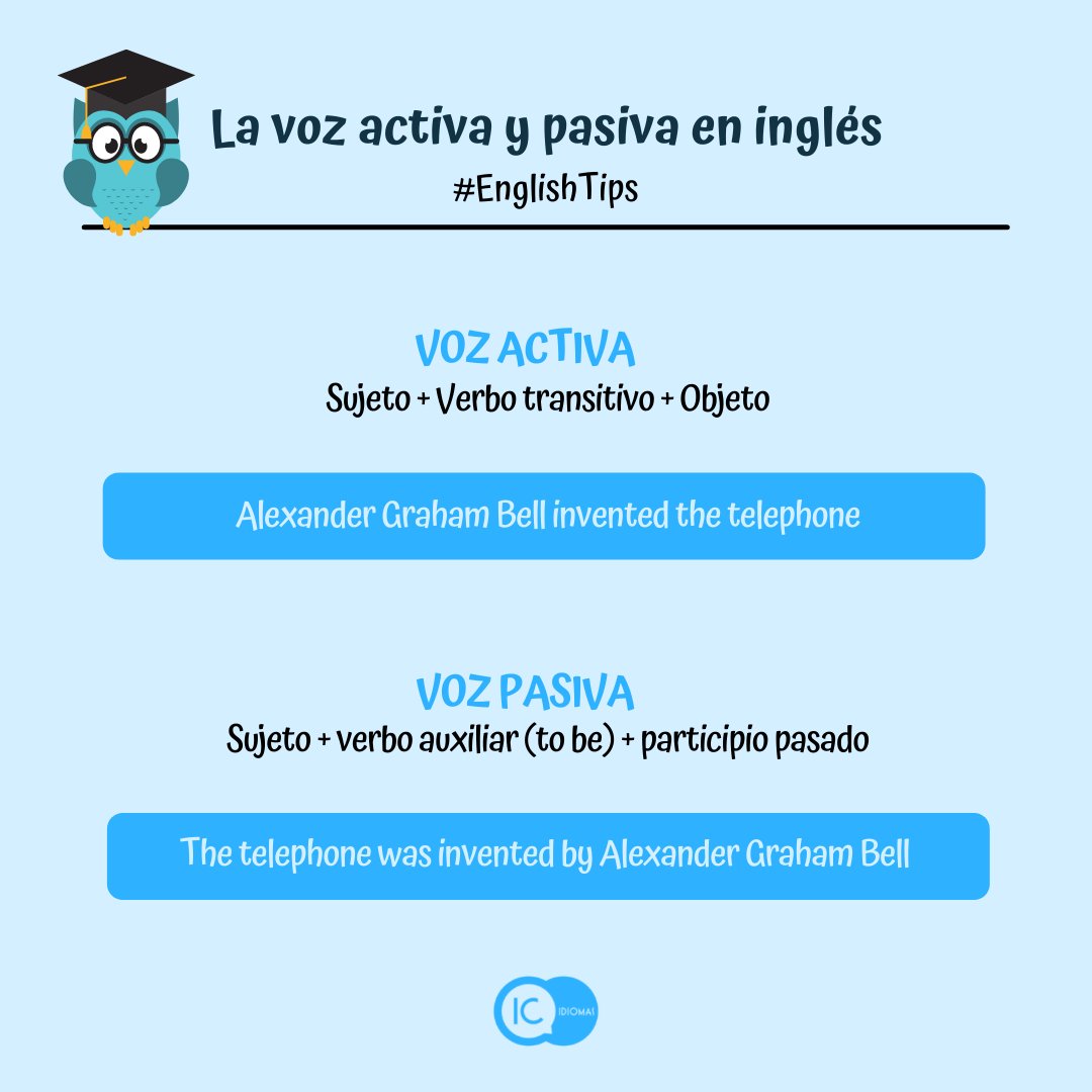 Voz Activa y Voz Pasiva en #inglés 📘🇬🇧
A continuación os traemos un ejemplo para que veas la diferencia 😜

idiomasic.com