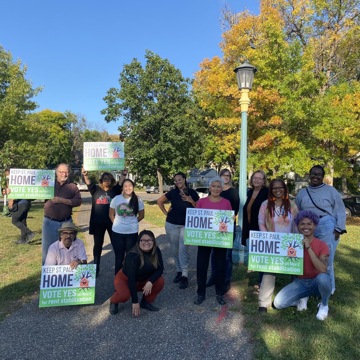Crowd of volunteers gathered to doorknock to #KeepStPaulHome.