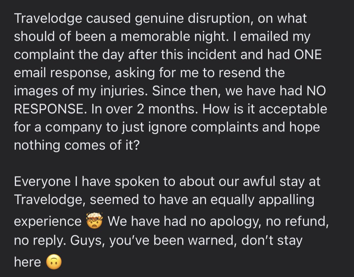 bethnorris11's tweet photo. Since @TravelodgeUK don’t like responding to complaints emails, I’ll just share our experience for everyone to see 🙂 https://t.co/jeKOKb8cwZ