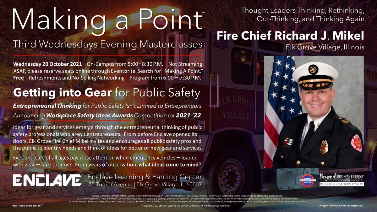 Engaged #BusinessLeaders step up to express views about ways to improve circumstances for the communities they serve. <a href="/EGFD200/">Richard Mikel</a> and other #PublicSafety pros welcome input and #ideas from on-site observers of #workplace risks — and ways to make things safer! eventbrite.com/e/making-a-poi…