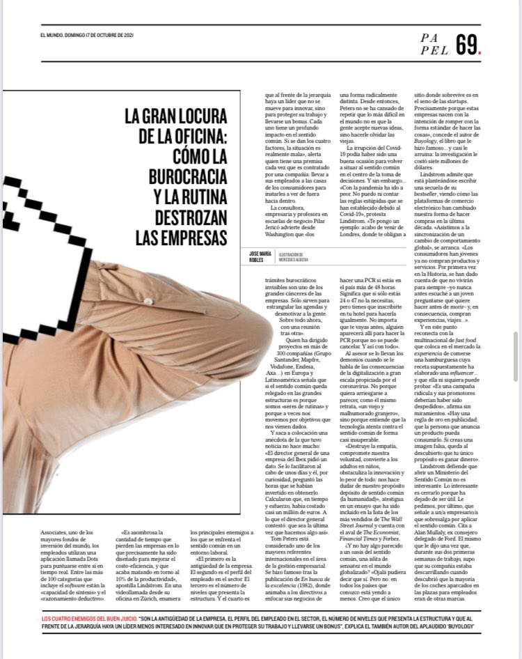 “Ristras de emails, maratones de zoom, exceso de KPI’s…”
La gran locura de la oficina: Cómo la burocracia y la rutina destrozan las empresas vía <a href="/elmundoes/">EL MUNDO</a> 
Leyendo lo que a menudo comentan <a href="/XavierMarcet/">Xavier Marcet</a>, <a href="/PilarJerico/">Pilar Jericó</a>, <a href="/enriquedemora/">Enrique de Mora</a>, <a href="/juancarcubeiro/">Juan Carlos Cubeiro</a> o <a href="/JEscobarMarin/">Jonathan Escobar [EN profile]</a>
