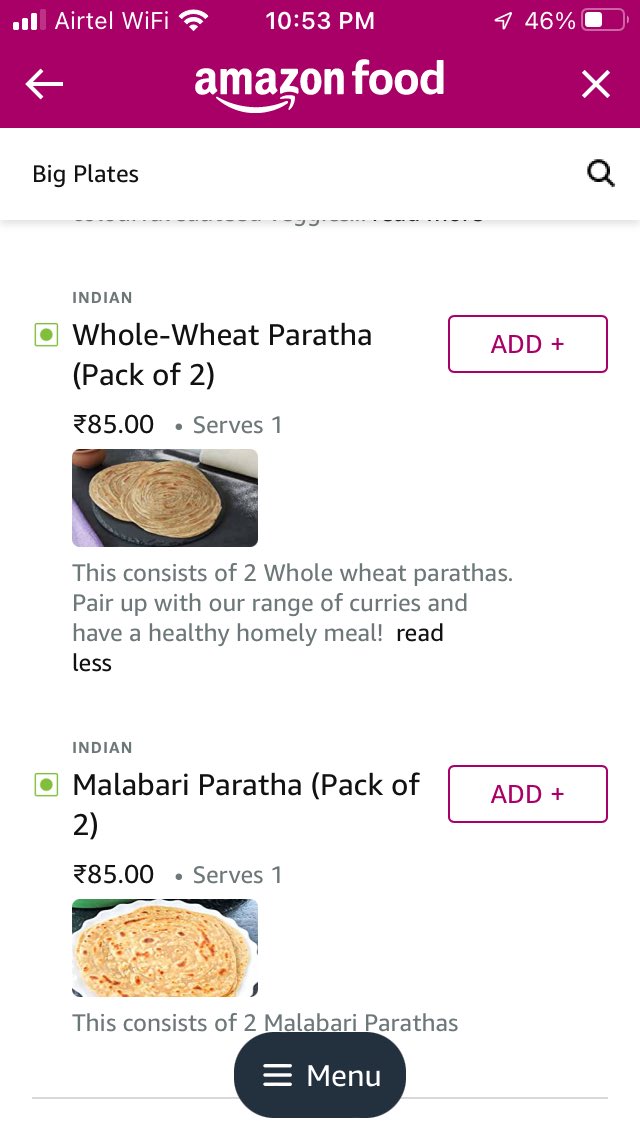 Jay__wali's tweet photo. @AmazonHelp Mr vikash i got only parota no curry as mentioned so what will do with dry parota, read the attach screenshot, are you guys fooling customers with offers and providing half dishes https://t.co/Ym6F7Pao40