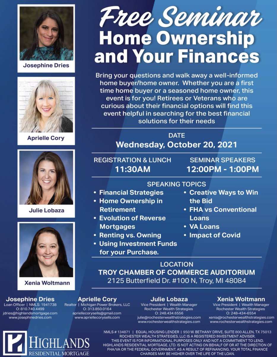 DriesJojo's tweet photo. Home Ownership and Your Finances! Free Seminar #detroitevent #financialseminar #oaklandcounty #troychamber #buyahome #financialliteracy https://t.co/tYc99kglvA