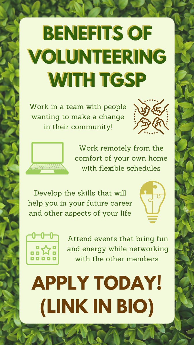 TGSP hopes to make your volunteering experience fun, engaging and productive! From developing skills to hosting nights for our volunteers to unwind, TGSP has something to offer! APPLY TO BECOME A VOLUNTEER! Link in the bio! 🌎 🌱