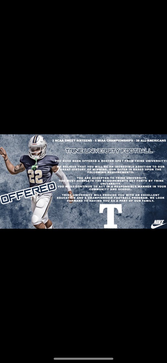 Blessed to receive an offer from Trine University <a href="/PSLJagsFootball/">PSL Jaguars Football</a> <a href="/TrineUniversity/">Trine University</a>