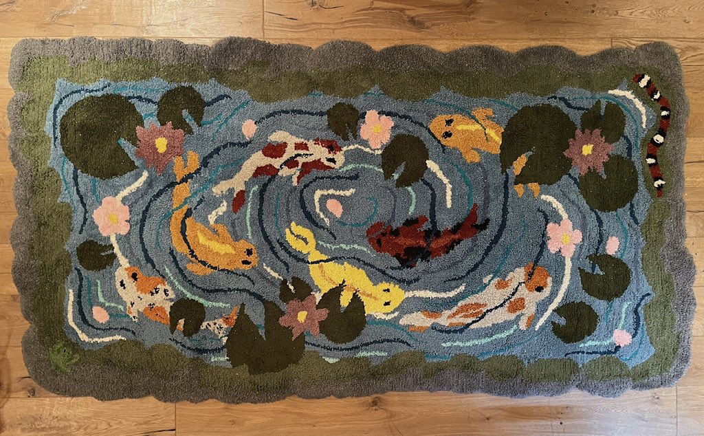 andreabottigoni's tweet photo. a koi pond rug i made 🌸🐟💕🐸 
4.5 x 8.5 ft ✨🧶 https://t.co/PCPCpdS6A3