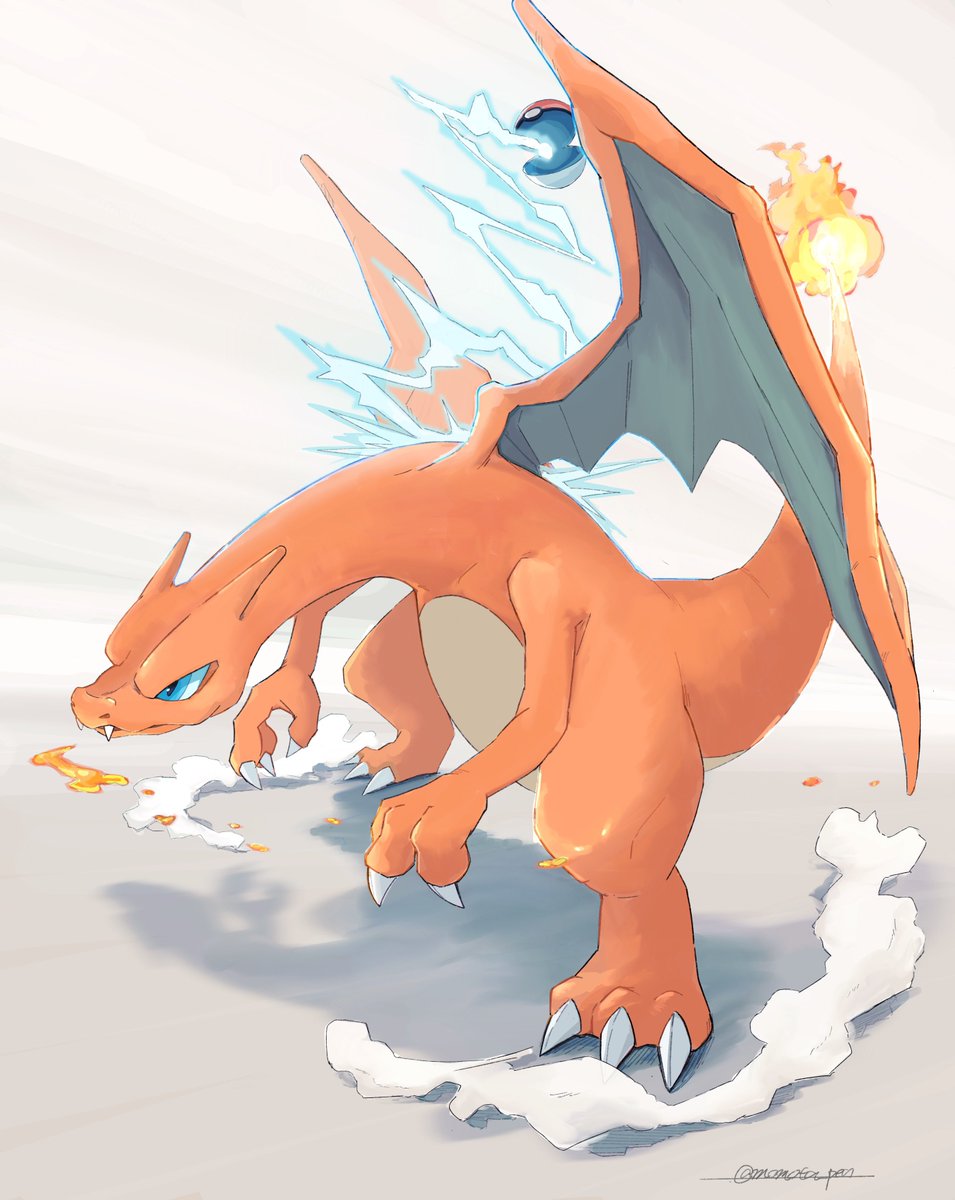 charizard pokemon (creature) no humans fire claws solo flame-tipped tail blue eyes  illustration images