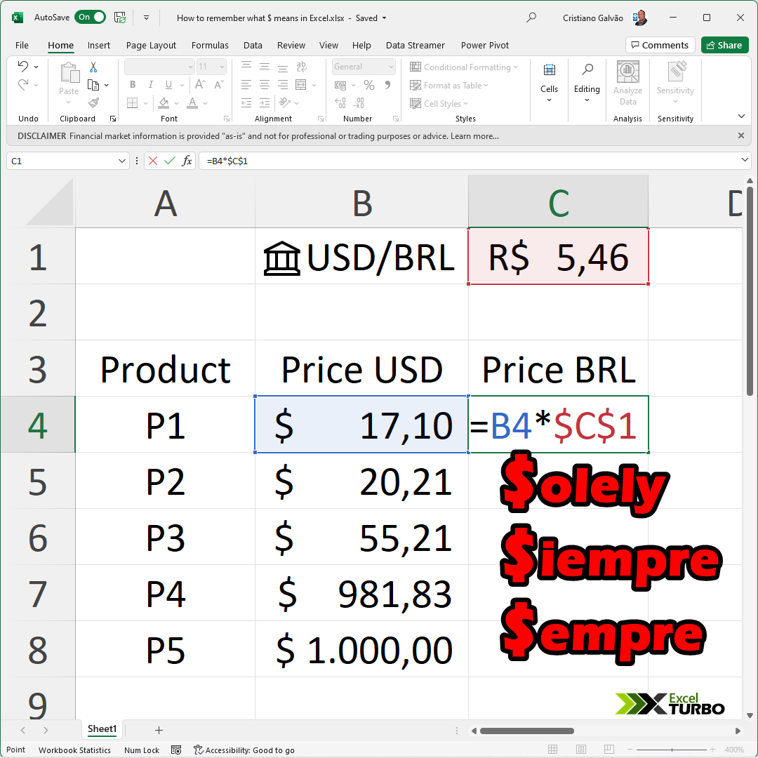 ExcelTurbo's tweet photo. To celebrate the #SpreadsheetDay, I'm sharing one of my best tricks that I invented to help people memorize where to include the $ symbol in the #Excel formulas: $olely, $iempre, or $empre. Check the image below!

#ExcelTurbo #MicrosoftAmbassador https://t.co/OGMqUYyZPX