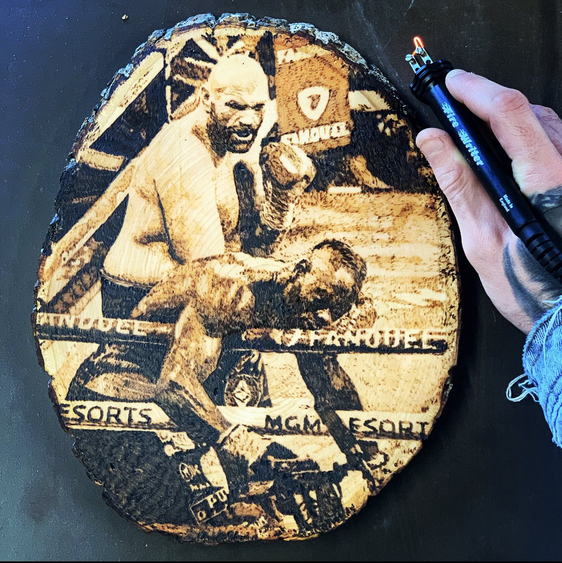 My latest wood burnt portrait is now at auction on eBay! Took me hours to complete this! What do you think, <a href="/Tyson_Fury/">TYSON FURY</a>
 #fury #wilder #FuryVsWilder3 #FuryWilderIII #FuryWilder