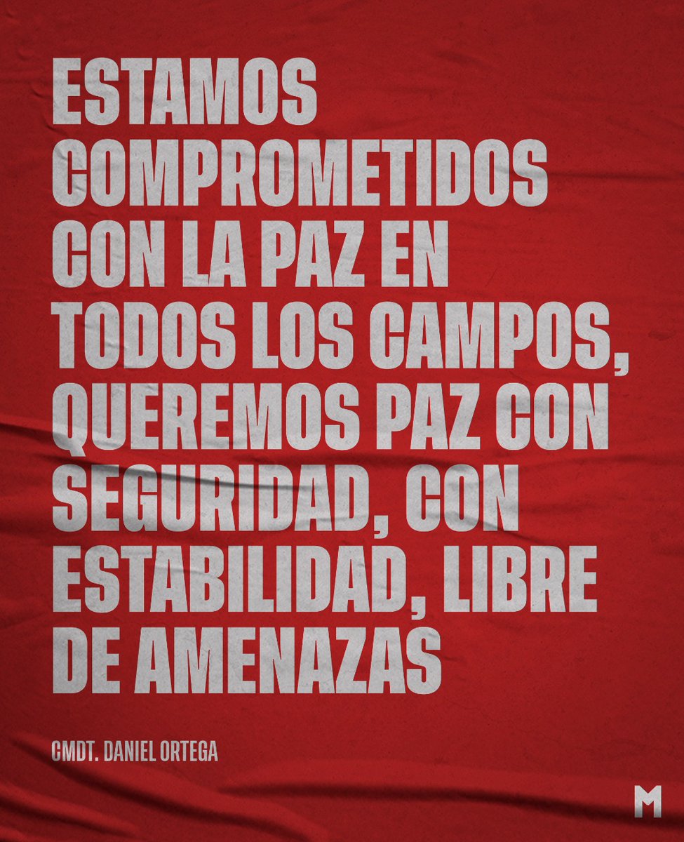 collvermat's tweet photo. #Nicaragua 
Estamos comprometidos con la Paz en todos los campos, queremos paz con seguridad, con estabilidad, libre de amenazas 
    Cmdte Daniel Ortega 
#UnidosEnVictorias 
#OctubreVictorioso https://t.co/Bd2r8loJAI