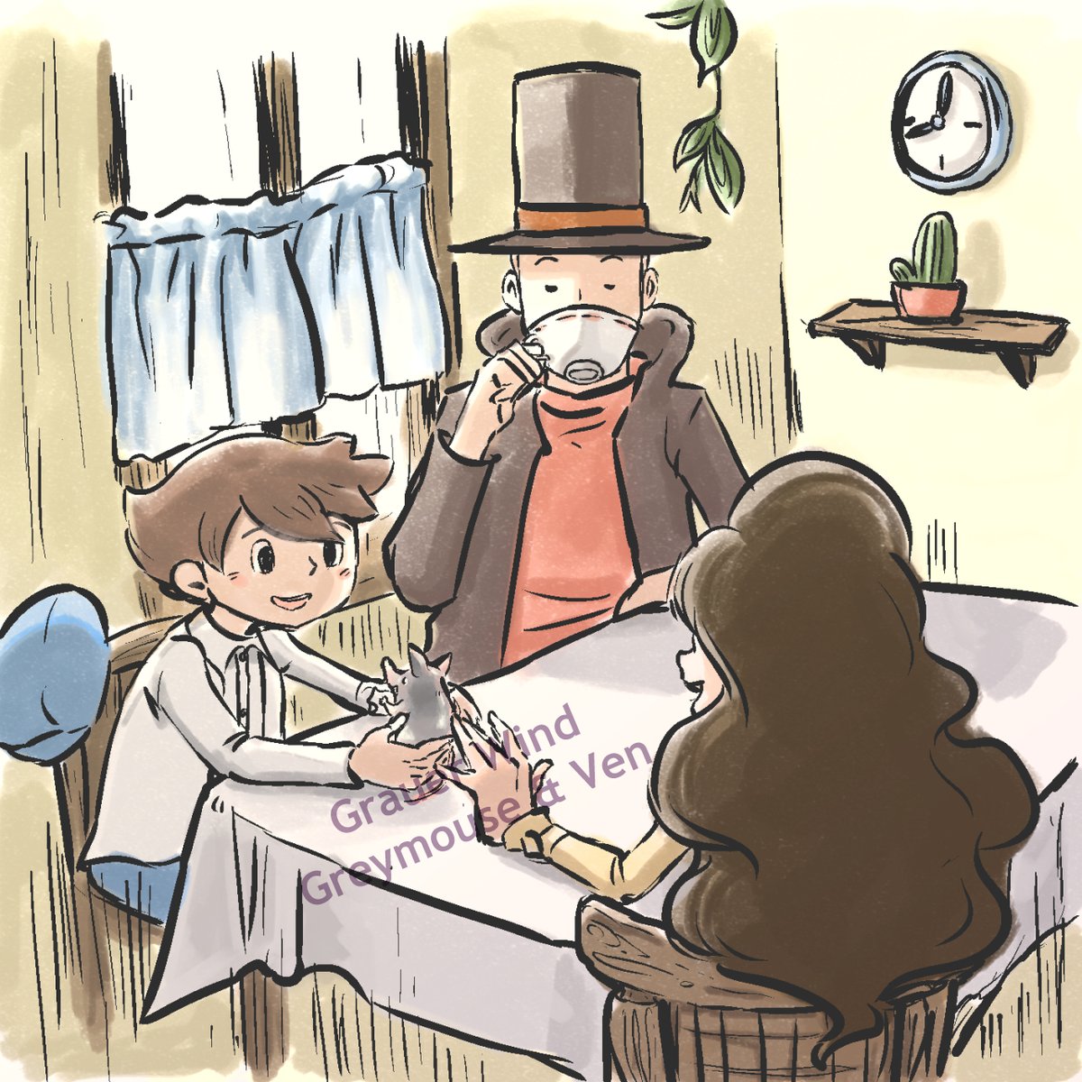 GrauerWind's tweet photo. hey everyone, here's a collaboration piece we have been working on. @VenDrace did the lines, @Greymouse4242 did the colors!

#professorlayton #hershellayton #emmyaltava #luketriton #laytonfanart #digitalart #clipstudiopaint https://t.co/sP8xLnzEze