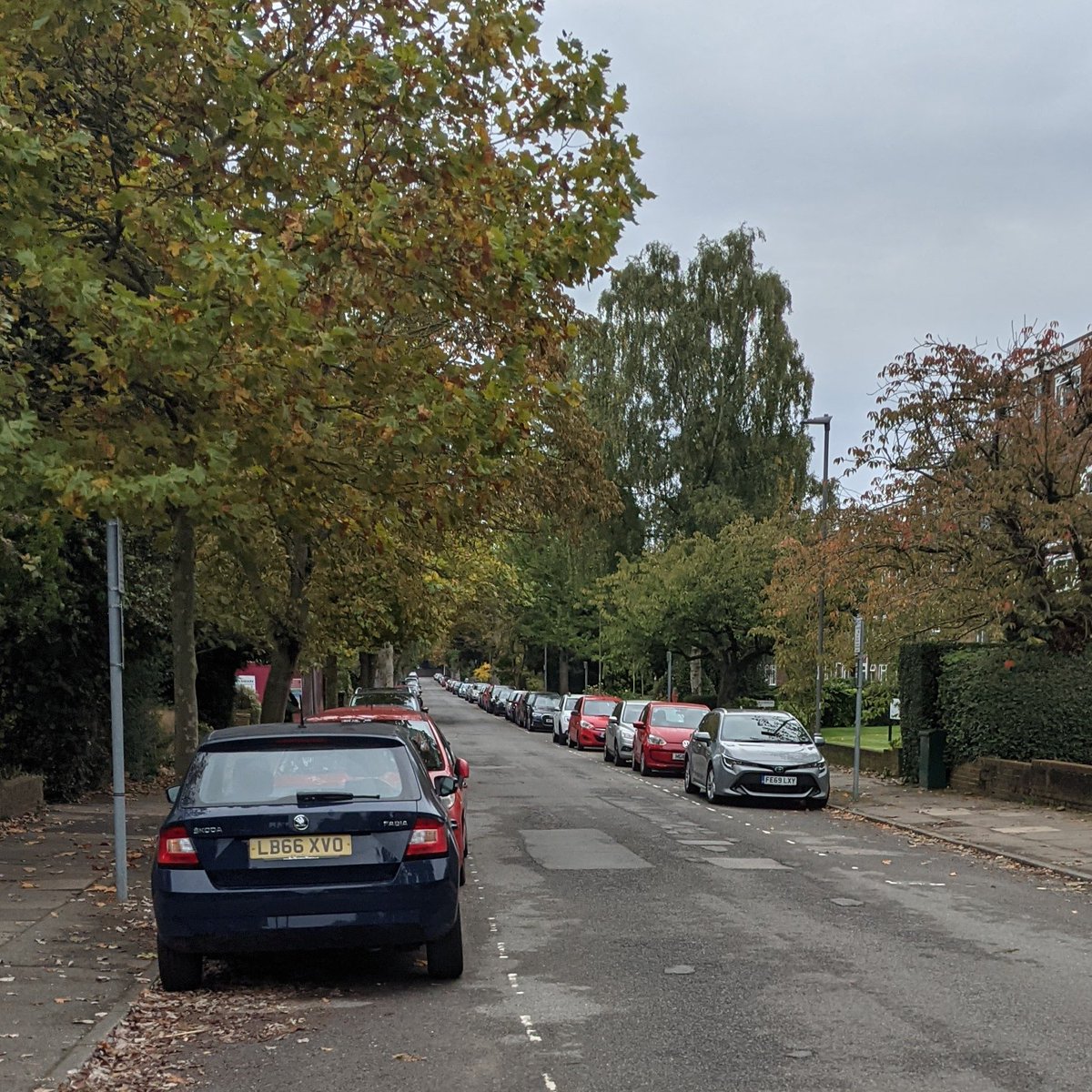 matt_stephen's tweet photo. Lovelace Road, Surbiton. One end of the road is in Elmbridge and has parking restrictions (&amp; grass verges), the other is in Kingston and has parking bays (&amp; no grass). Striking difference https://t.co/Plfj20vBg8