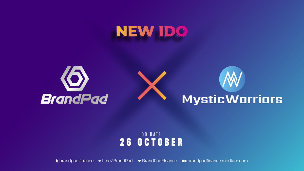 🔥 @MysticNFT launching on <a href="/BrandPadFinance/">BrandPad</a>  🔥

💥 IDO Date: October 26th
💥 Listing Date: 29-30 Oct - TBA
💥 IDO Price: $0.007
💥 Vesting: 30% at launch date, 30%, 40%
💥 Initial Market Cap: $151,200

t.me/Brandpad
t.me/MysticNFT