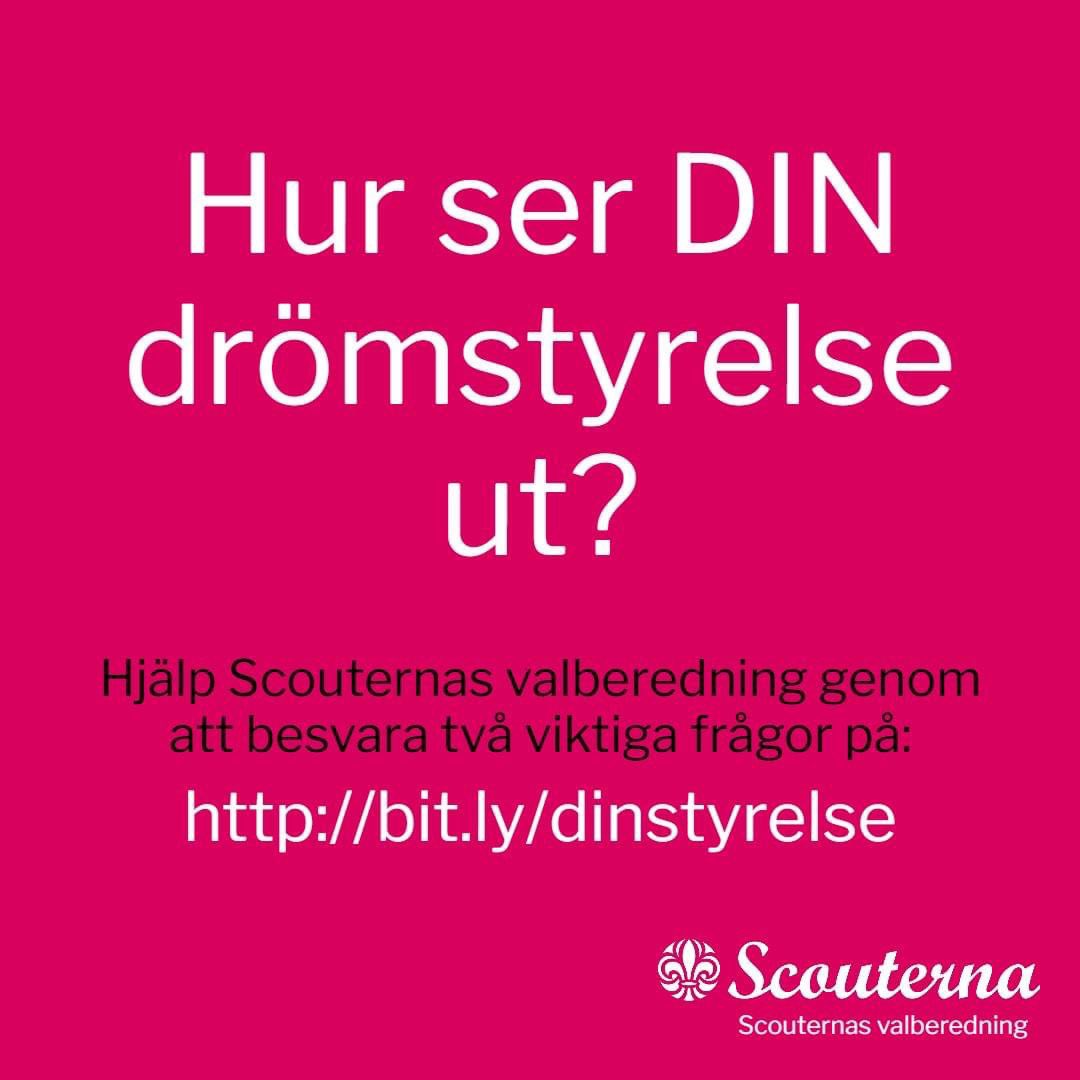 Hur tänker du att din drömstyrelse ser ut? Hjälp oss i valberedningen att ta fram hur Scouternas nästa styrelse skulle kunna se ut genom att besvara två enkla men viktiga frågor. 
In och tyck till - dela gärna!
bit.ly/dinstyrelse
#scouterna #scoutergör #dj22