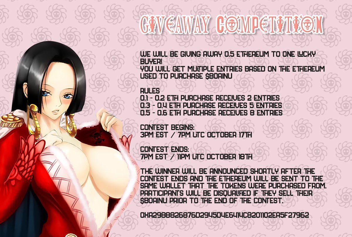 BoaInu's tweet photo. What better way to start the week than by hosting a giveaway competition? 

Please reference the flyer for the details!

Telegram:
https://t.co/DJnsqFnOy4

Chart:
https://t.co/h35mjN4EAJ

$BoaInu $Gogeta #Uzumaki #Charizard https://t.co/Jz1B0utIDy