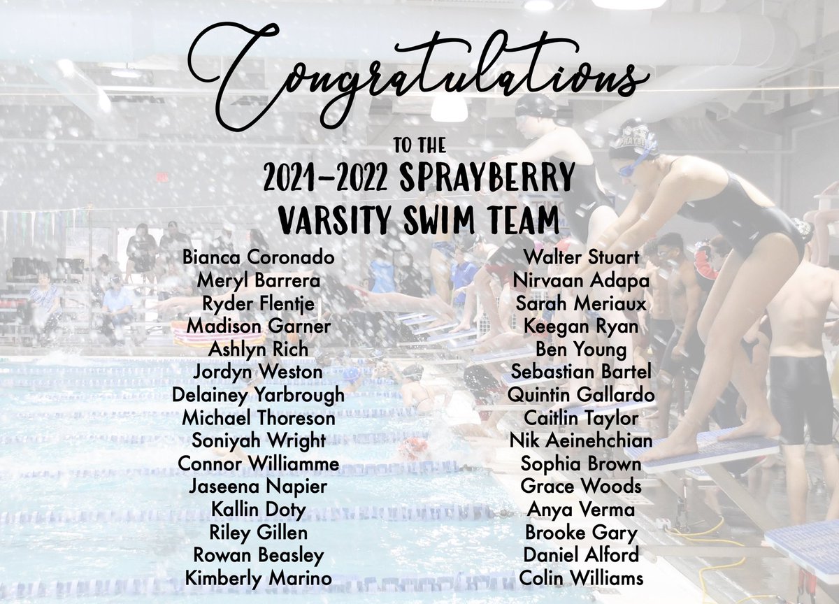 After a successful week of tryouts, we are excited to announce the 2021-22 Sprayberry Varsity Swim Team!

Welcome to both our newest members and our returning faces. See you for our first full week of practices starting Monday!