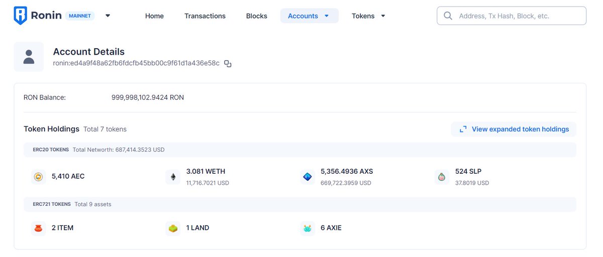 TechFusions's tweet photo. Someone has a lot of $RON 👀 @Jihoz_Axie @AxieInfinity https://t.co/0kiY4TxLYK