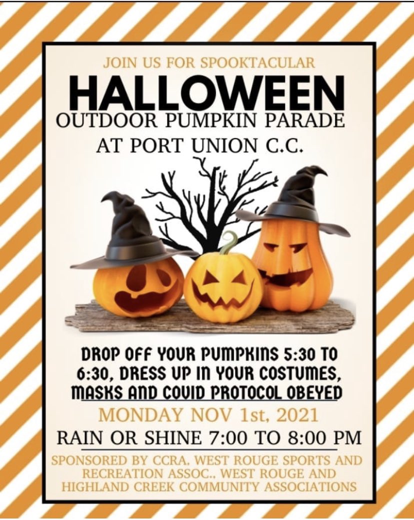 The annual Pumpkin Parade is November 1 from 7 to 8pm! Bring your pumpkins from 5:30 to 6:30pm to the Port Union C.C. Rain or Shine we will be there! #ccranews #ccracares #pumpkinparade #pumpkins #Halloween #westrouge #highlandcreek #centennial